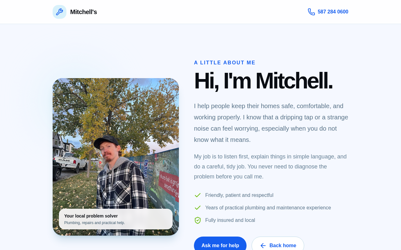 About page with a photo of Mitchell and the headline 'Hi, I'm Mitchell.'