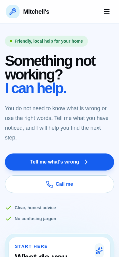 Mitchell's homepage on a phone.